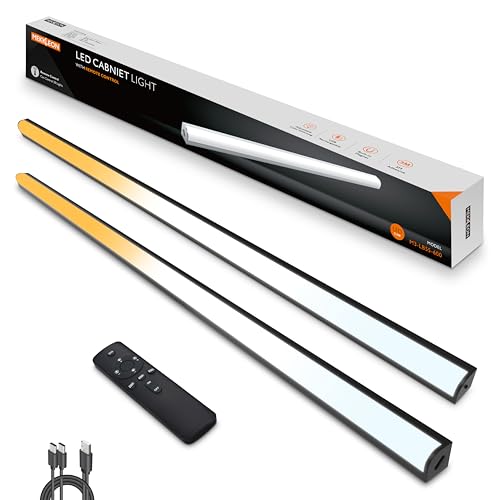 Image of Under Cabinet Lights Remote Control, Magnetic Dimmable Closet Lights,USB Rechargeable Wireless LED Shop Light,Ceiling and Under Counter Lights for Kitchen (Black, 60CM-2 Pack)