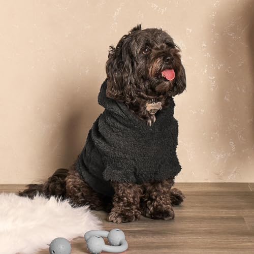 OHS Black Dog Hoodies for Medium Dogs, Teddy Fleece Doggie Jumpers Super Soft Warm Cosy Fit Medium Sized Dog Clothes Hooded Pullover Dog Dog Hoodies