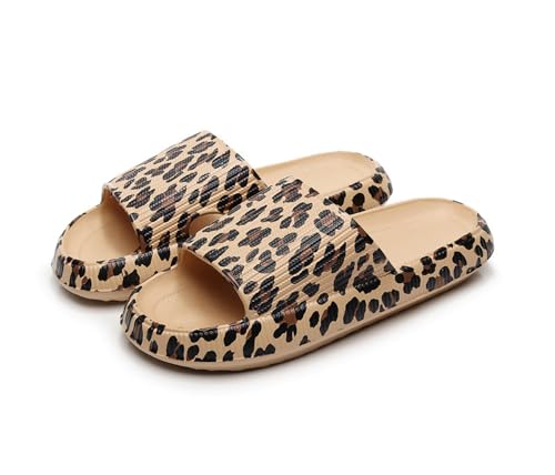 Leopard Print Cloud Slippers for Women Men Cheetah Print Pillow House Slippers Shower Sandals Quick Drying Non Slip