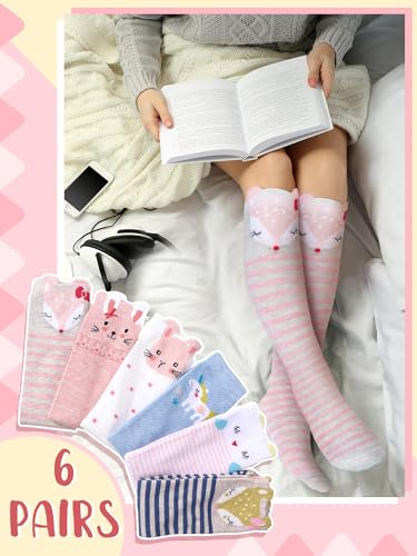 6 Pairs Kids Girls Knee High Socks Gift Long Crazy Silly Tall Funny Boot Cute Animal Child Warm Cotton Socks4