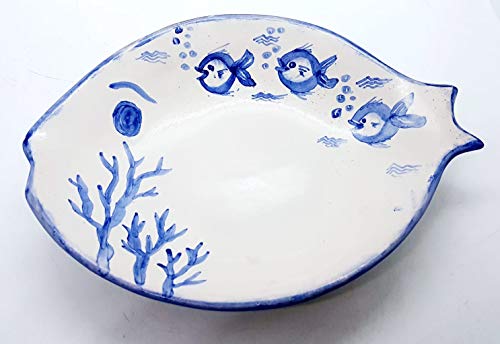 Piatto Pesce Linea Mare Ceramica Realizzato e Dipinto a mano Le Ceramiche del Castello Nina Palomba Made in Italy Dimensioni 24 x 19 centimetri Garantito per Alimenti
