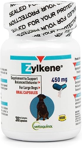 Vetoquinol Zylkene Behavior Support Capsules for Dogs & Cats, 450mg, 30ct – Calming Natural Milk Protein Supplement – Help Pets Cope with Change & Noise-Related Stress – Non-Drowsy – Lactose-Free