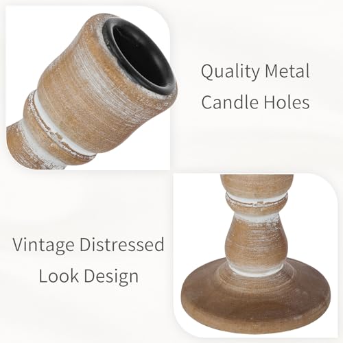 Inweder Wooden Candle Holder for Candlesticks: Rustic Candlestick Holders Lightbrown Farmhouse Taper Candle Holders for Christmas Table Centrepiece Fireplace Party Living Room Decor Set of 2 - Image 2