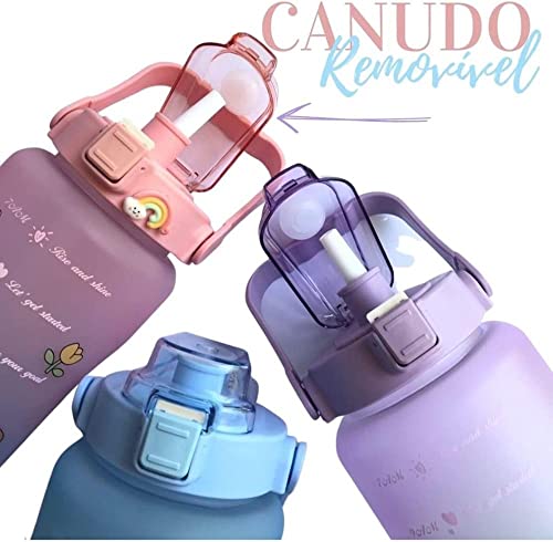 Garrafa Squeeze De Água 2 litros Fitness Motivacional TIE DYE Cores com Canudo e adesivos para perso