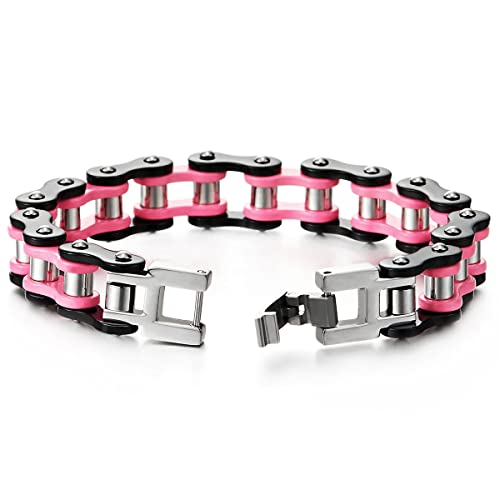 COOLSTEELANDBEYOND Ladies Stainless Steel Motorcycle Bike Chain Bracelet with Buckle Clasp Polished4