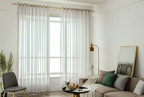 Homxi Cortina de Gasa Tul Dos Piezas,2 x 132W x 244H CM,Cortinas Visillos Salon Gris Claro Color Sólido Cortina de Salon con Ojales
