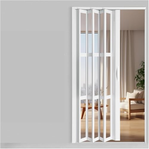 Puerta corrediza Plegable Tipo acordeón Blanca para Cocina y Comedor, Separador de ambientes con Marco y Tirador de Metal, 80 x 60 Pulgadas (Ancho x Alto: 33 x 80 Pulgadas [83,5 x 203 cm])