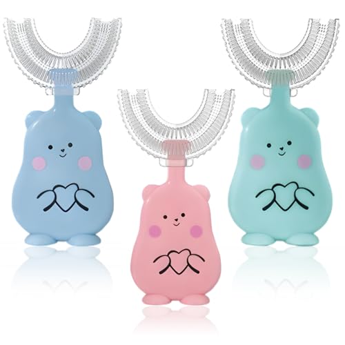 XOXVURI 3 Pcs Brosse À Dent Enfant En Forme De U Tête En Silicone Brossage Complet 360 Degrés Brosse À Dents De Nettoyage Des Dents De Massage Des Gencives Pour Les Gencives Des Bébés Prise Facile