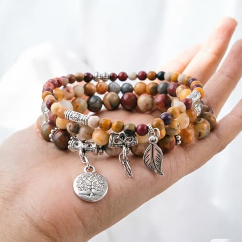 Image of YGLINE Tree of Life Yoga Healing Stone Bracelets,Multilayer Lotus Chakra Stone Reiki Bracelet Sets,Anxiety Crystal Natural Stone,for Women Stress Relief