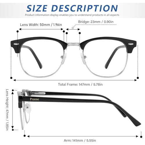 Image of Przene Blue Light Blocking Glasses for Men Women Retro Round Semi Rimless UV400 Computer Eyewear 3-Pack Black /leopard /transparent