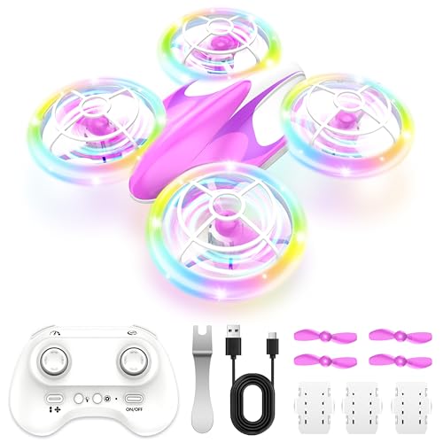 Charmofun Mini Drone para Niños, Mini Drone con Luces de Colores, Regalos Juguetes para Principiantes, Avión Teledirigido con Retención de Altitud, Volteos 3D y 3 Baterías (Rosa)