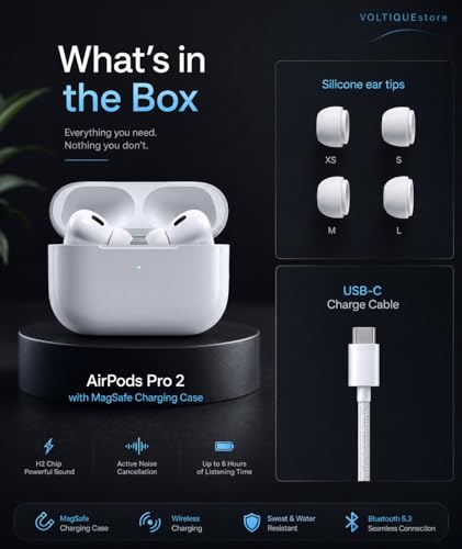 Image of Earbuds Pro 2nd Generation Wireless Earphones with Built-in Microphone, High Bass, Clear Audio, Full Touch Control, Type-C Charging and Wireless Charging Support for iOS and Android
