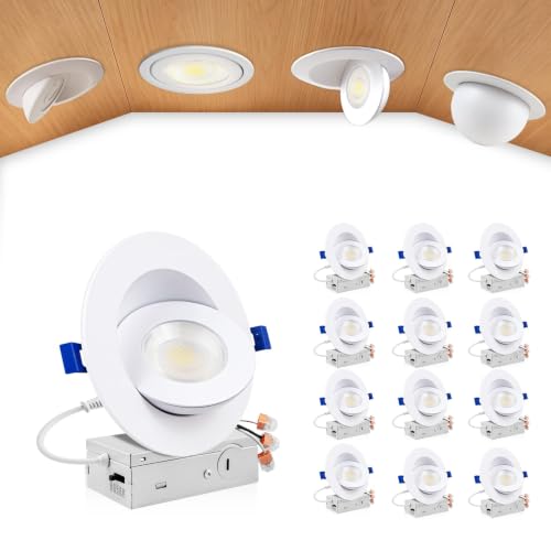 zouzai 12 Pack 4 Inch Gimbal LED Recessed Lights, 980LM 10W, White