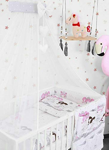 BABY MAM Universal Canopy Holder Pole Bar Drape Mosquito Net with Ribbon Fits Cot Cot bed Ballerina Grey