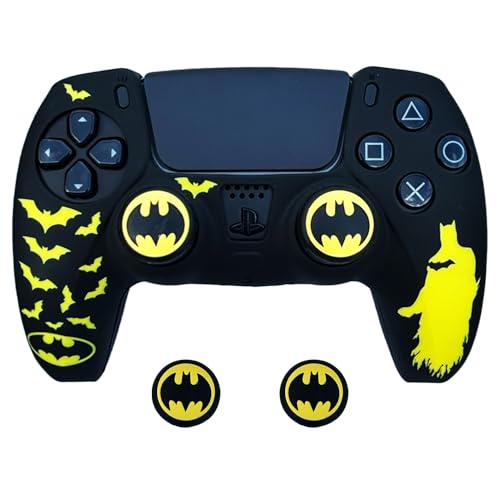 ElitePlay Black and Yellow Bat Anti-Slip Silicone Cover Skin for PS5 Controller, Soft Rubber Case for PS5 Wireless Controller With Thumb Grip Set
