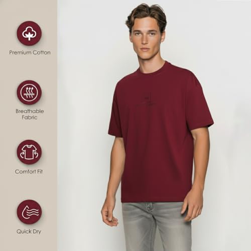 Image of Van Heusen Men's Premium Cotton Oversized Drop Shoulder Brand Logo T-Shirt