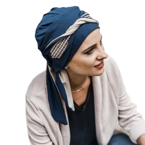 Bonnet chimiothérapie bleu Carebell Mayfair alopécie femme