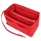 NEPAK Organisateur de Sac à Main en Feutre, Sac de Rangement Intérieur Bag in Bag pour Femmes avec Sac à Fermeture éclaire(Rouge)