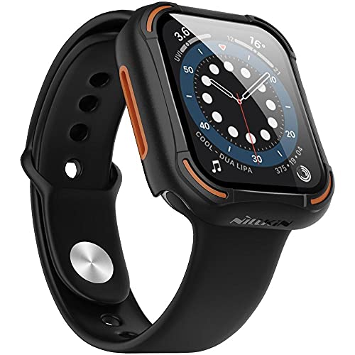 Image of Nillkin Case for Apple Watch iWatch 44mm 44 mm Series 4 /5 / 6 / SE Crash Bumper Full Coverage Case PC + TPU Anti Shock with Screen Glass 6 Layered Protection & Cutouts Black