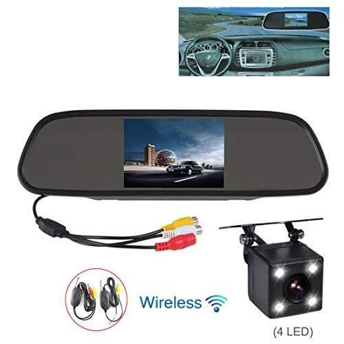caméra de recul Moniteur De RéTroviseur Stationnement Automatique 4,3 Pouces + CaméRa Recul Ccd À Vision Nocturne À 4 LED avec Kit ÉMetteur-RéCepteur sans Fil Sauvegarder
