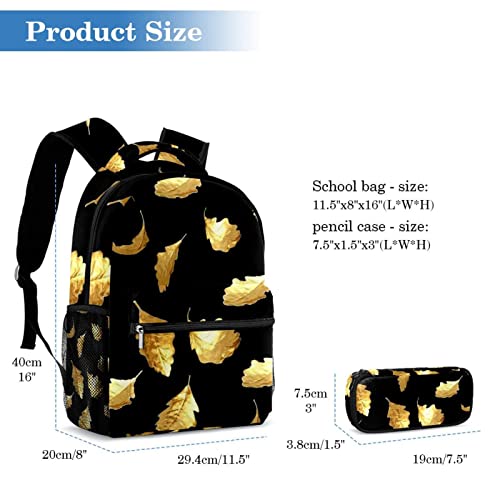 Sac à dos feuilles dorées ergonomique avec trousse pour le collège - 2