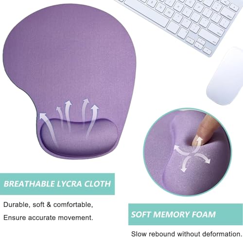 Image of Mouse Pad with Gel Wrist Rest Support, Ergonomic Mouse Cushion with Non Slip Rubber Base Mouse Pad for Laptop, Computer, Gaming, Office (Purple, Oval)