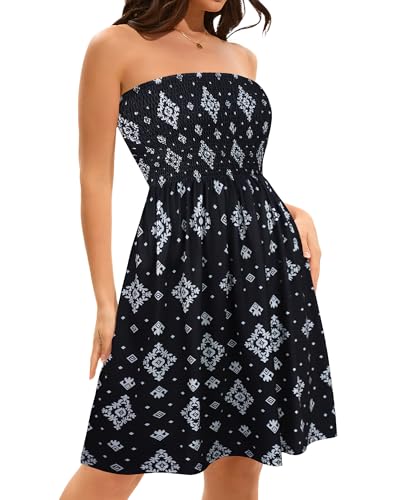 Image of elescat Summer Dresses for Women 2026 Strapless Casual Beach Cover Ups Tube Top Sundress