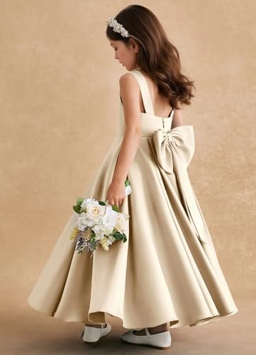 MCieloLuna Glossy Satin Flower Girl Dresses O-Neck Wedding Guest Princess Ball Gown Backless First Communion Dresses4