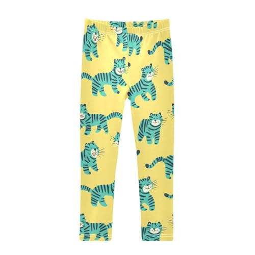 Green Tigers Cartoon Girls Leggings Ultra Soft Compression Yoga Gym Pants for Kids 4-10T
