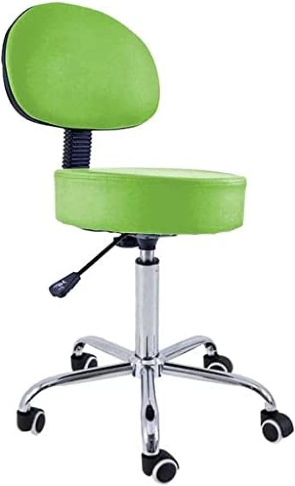 Stool with Backrest, Chrome Base, 5 Wheels and Gas Lift, Pistachio Green, Metal Frame, Leatherette, High Density Filling, Adjustable Height, Up to 150 kg