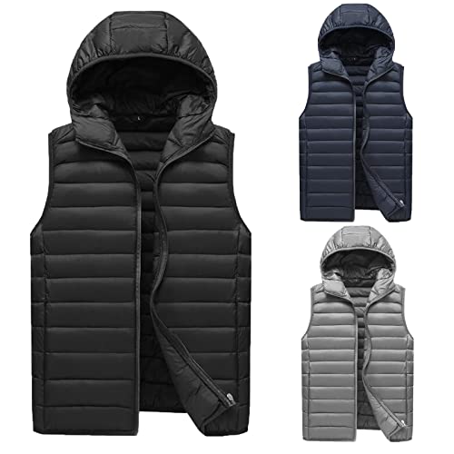 tuduoms Mens Warm Hooded Vests Ultra Light Quilted Puffer Vest Winter Packable Gilet Zipper Sleeveless Jacket Coat Outerwear