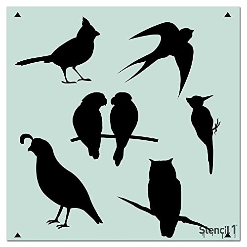 Stencil1 Fancy Birds Wallpaper Pattern Stencil - Reusable Premium Quality Mylar Stencils For Painting Walls, Fabric, Furniture, Crafts, Decor - Allover Wallpaper Effects - 11" X 11” #TOP21