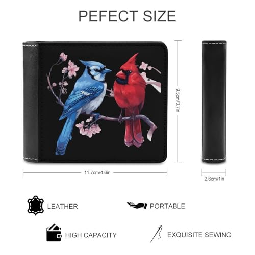 Cardinal Bird Blue Jay Men‘s Bifold Wallet with Front Pocket and Credit Card Holder for Daily Travel Work2