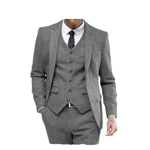 Men 3-Piece Classic Tuxedo Tweed Wool for Wedding (Blazer + Vest + Trousers)4