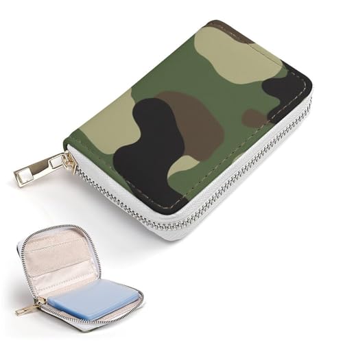Pu Leather Credit Card Holder for Women, Slim Card Organizer Case Money Bag with 20 Slots Cool Camo Military Camouflage Zipper Mini Wallet2