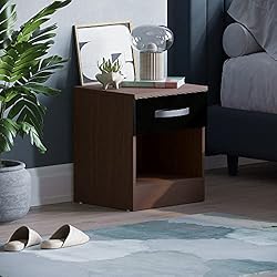Mesilla Cajones Amazon Marca Amazon - Movian Mesita de Noche de Alto Brillo, Color, 1 Asas y guías de Metal, Soporte único para cajón antiarqueado, Mueble de Dormitorio, Plata, Nogal y Negro, 47 x 40 x 36 cm