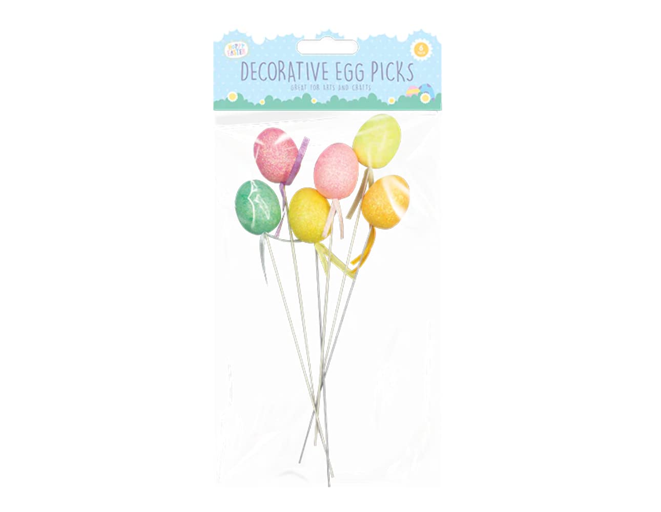 Mini Decorative Polystyrene Glitter Egg Picks (3.5 x 2.5 x 2.5 cm) Pack of 6 - Assorted Colors Design, Perfect for Arts & Crafts Applications