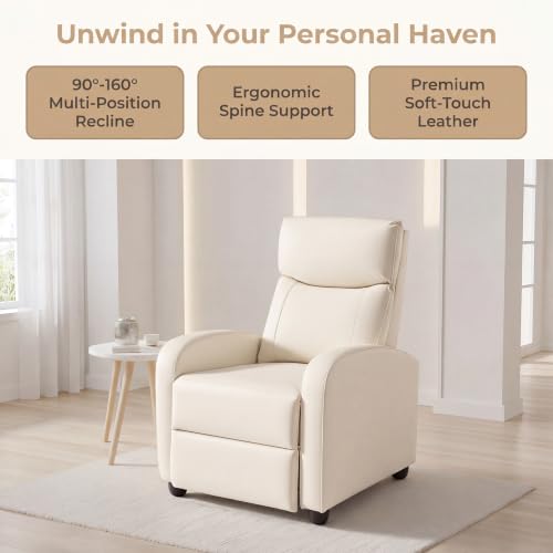 Image of Manual Recliner Chair, Oversized Lazy Boy Reclining Sofa with Adjustable Backrest & Extended Footrest, Ergonomic Single Recliner Couch for Home Theater Seating, Living Room, Bedroom, Beige