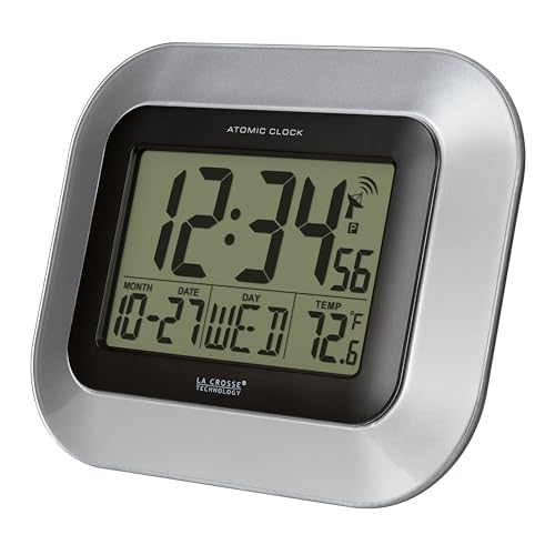Image of La Crosse Technology WT-8005U-S Atomic Digital Wall Clock with Indoor Temperature, Silver