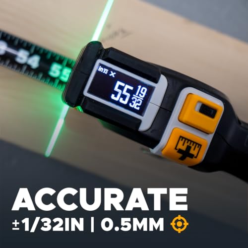 REEKON T1 Tomahawk Digital Tape Measure - Professional Accurate Measuring Tool, Green Laser, E-Paper Measuring List, Measurements Shared Over Bluetooth, Replaceable Blades