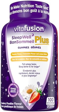 Vitafusion SleepWell Plus Gummies - Melatonin Gummy Supplement, Helps Improve Sleep Quality, Minimizes the Effects of Jetlag, Re-set Sleep-Wake Cycle, 10 g of Melatonin per Serving - 100 Count