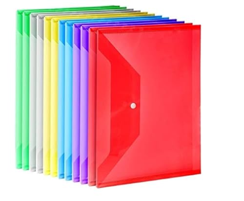 Image of Transparent Document Folder - Side Opening Colored Poly-Plastic File Storage Bag with Snap Button - A4 & Legal Size Document Folder for Certificates, Plastic File Organizer - Set of 20