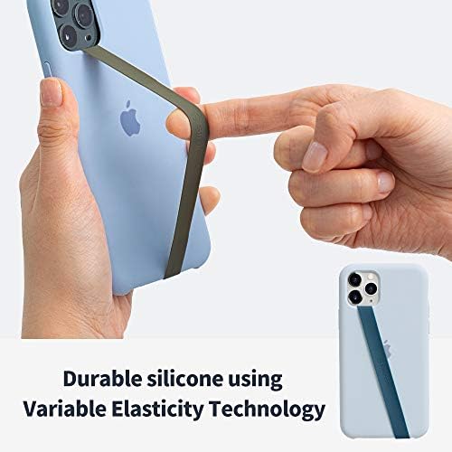 Sinjimoru Stretchable Silicone Phone Strap, Flexible and Elastic Grip Holder for iPhone & Android, Secure Phone Loops Finger Grip with Wireless Charging Support Sinji Loop Black