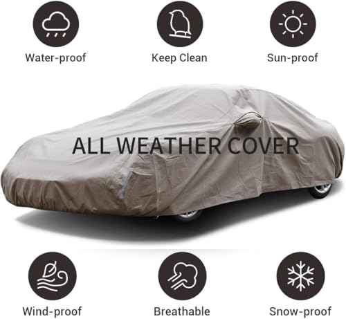 Image of Tecoom Thick Shell Car Cover Waterproof All Weather for Automobiles, Full Exterior Covers with Invisible Zippered Mirror Pockets Wind Uv Hail Protector Universal Fit AudiR8 (173-182 Inches)