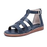 Rusffes Women's Gladiator Sandals Roman Flat Sandals with Ankle Strap for Summer Navy 5.5uk
