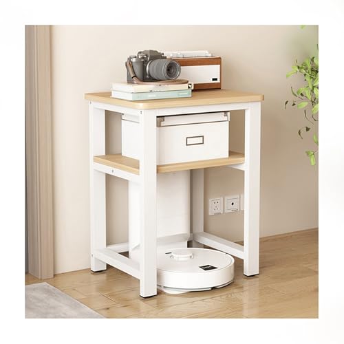 Robot - Soporte de almacenamiento al vacío, mesa lateral abierta estrecha para sala de estar, dormitorio, oficina, color blanco