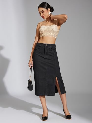Image of Miss Chase Women's Straight High Rise Mini Denim Skirt