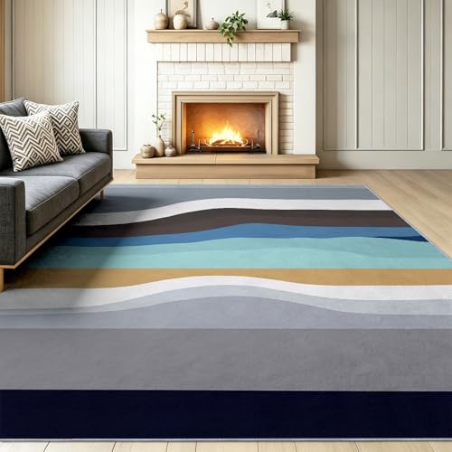 Tapis poils courts lavable moderne 100x150 cm à ondulation géométrique - 3