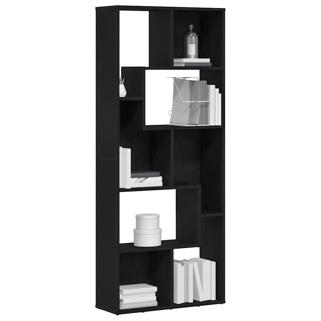Regał na książki o wyglądzie czarnego dębu, 67 x 24 x 161 cm, materiał drewnopochodny z systemem zygzaków, regał stojący i ścianka działowa, do salonu, gabinetu, sypialni, korytarza, nie