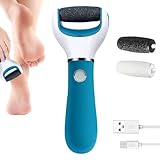 BOMPOW Foot Scrubber Electric Callus Remover Rechargeable Foot File Hard Skin Remover Pedicure Tools Electronic Callus kit for Cracked Heels and Dead Skin with 2 Roller Heads, Blue